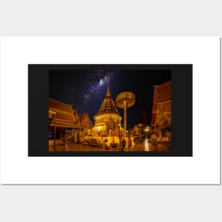 Milky Way over Doi Suthep Temple Posters and Art